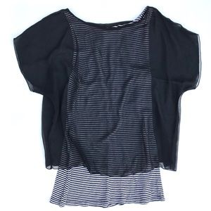 Vintage Y2K Express Black and White Striped Sheer Mesh Overlay Cropped Top XS